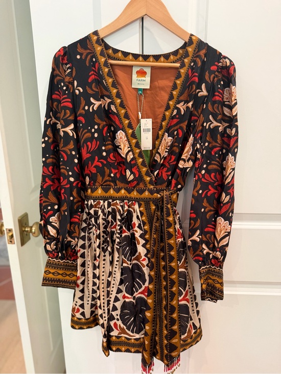 FARM Rio Dresses & Skirts - NWT FARM Rio Black Motif Wrap Mini Dress XS